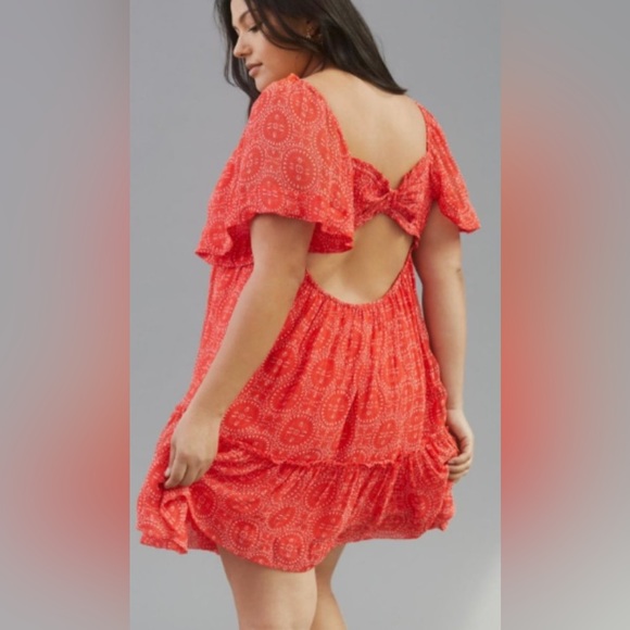 Anthropologie Plus | Maeve Short Sleeve Smocked Open Back Mini Dress Tunic - Picture 5 of 11